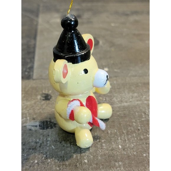 Vintage wooden brown teddy bear candy cane ornament Xmas decor - Picture 5 of 6